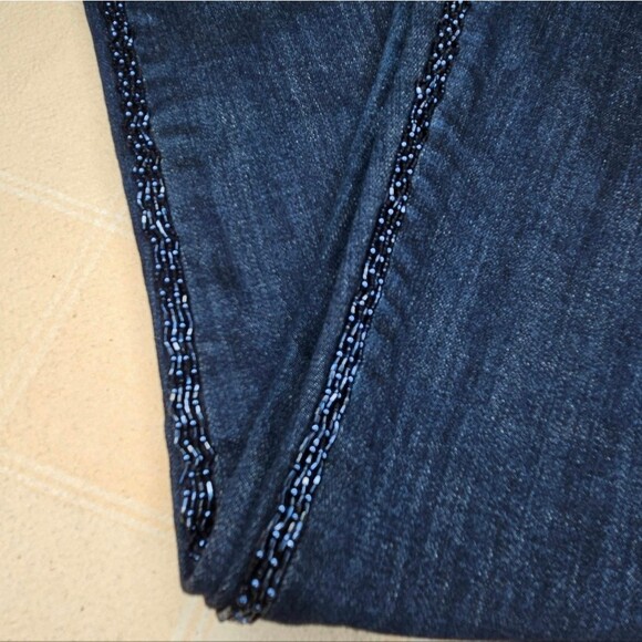 Talbots Flawless Stretch High Rise Straight Leg Side Beaded Dark Demin Jeans - Picture 2 of 13